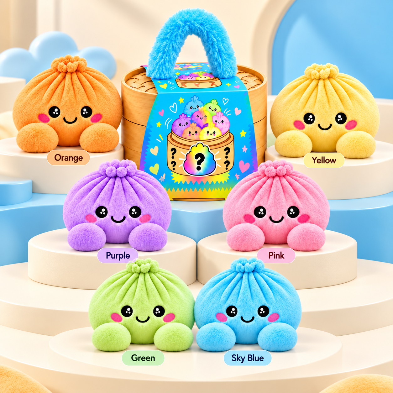 Six collectible mystery dumpling plush colors